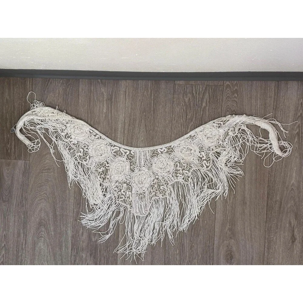Vintage Beaded Fringe Shawl  Western Fashion Statement Collar